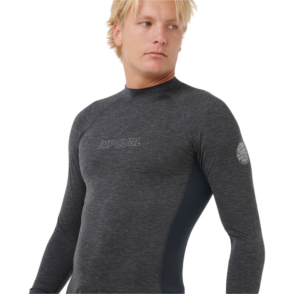 2026 Rip Curl Mens Dawn Patrol UPF Perf Long Sleeve Rash Vest 194MRV - Black Marle